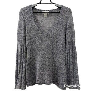 Next Era Couture Gray VNeck Pullover Mohair Ramie Wool Bell Sleeve Sweater Sz M